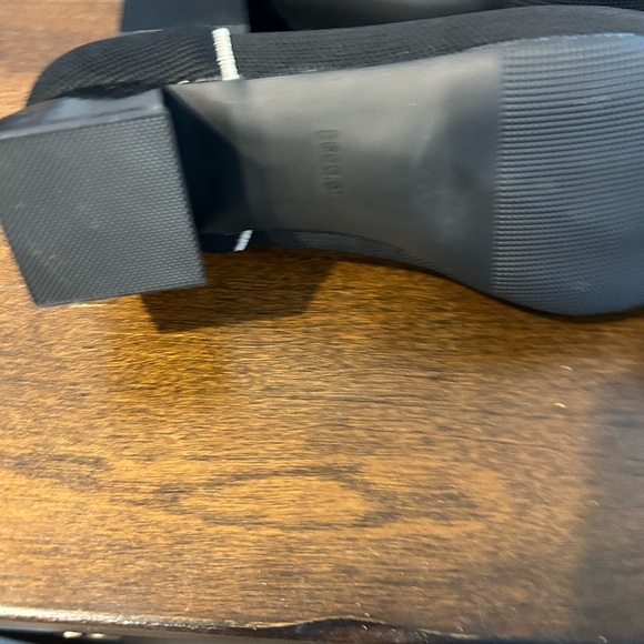 Womens Breathable Knit Chunky Heels Elegant Pointed Toe Black & White Trim 42=10 - Picture 5 of 6